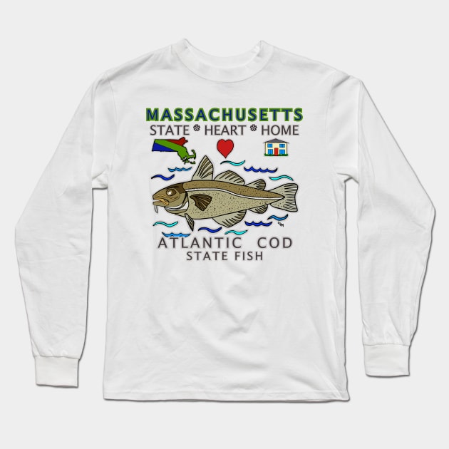 Massachusetts - Atlantic Cod - State, Heart, Home - State Symbols Long Sleeve T-Shirt by cfmacomber